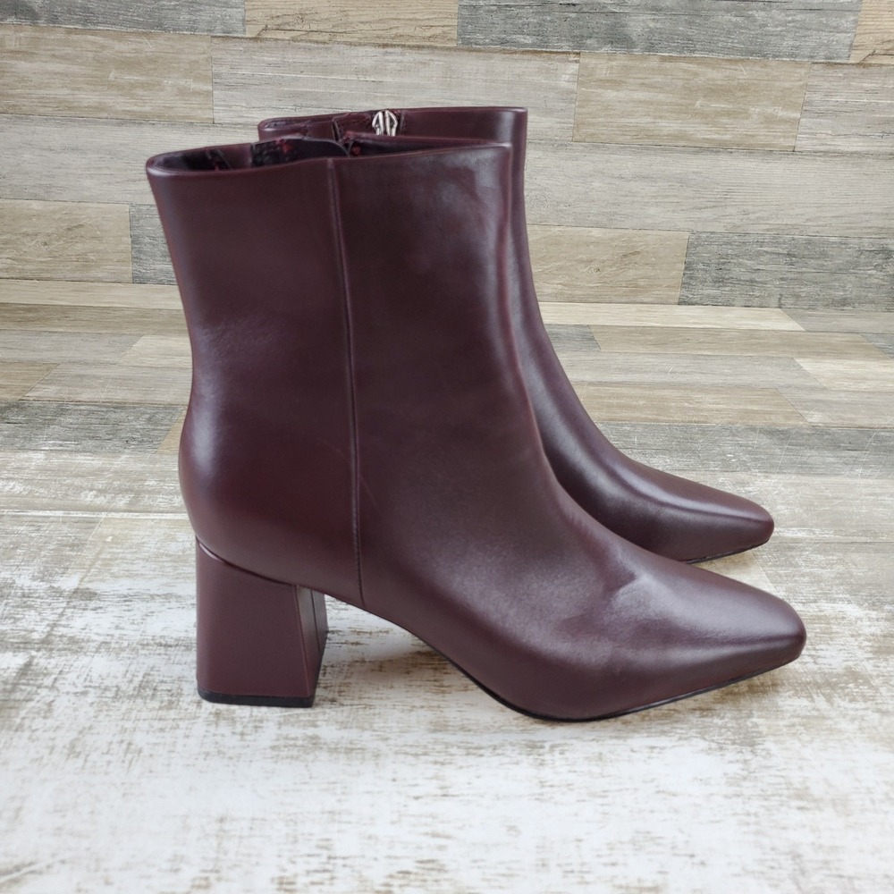 Marc Fisher Womens Ankle Boots Sz 10 M Dark Red Leather Pointed Toe Side Zip